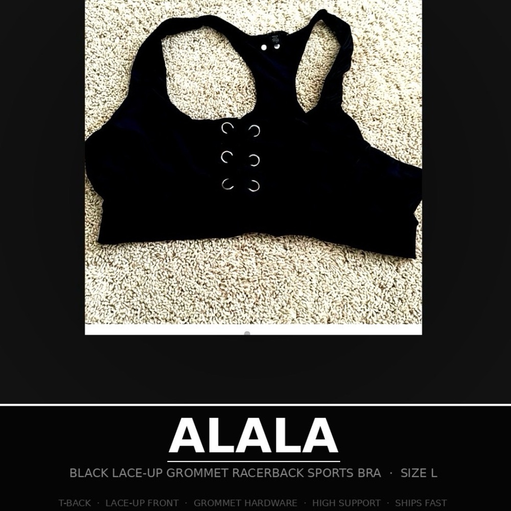 ALALA Black Lace-Up Grommet Racerback Sports Bra Size L | T-Back